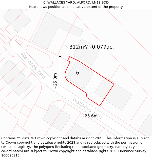 6, WALLACES YARD, ALFORD, LN13 9DD: Plot and title map