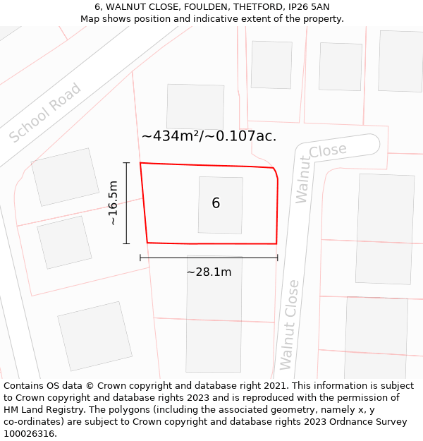 6, WALNUT CLOSE, FOULDEN, THETFORD, IP26 5AN: Plot and title map