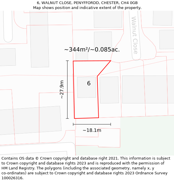 6, WALNUT CLOSE, PENYFFORDD, CHESTER, CH4 0GB: Plot and title map