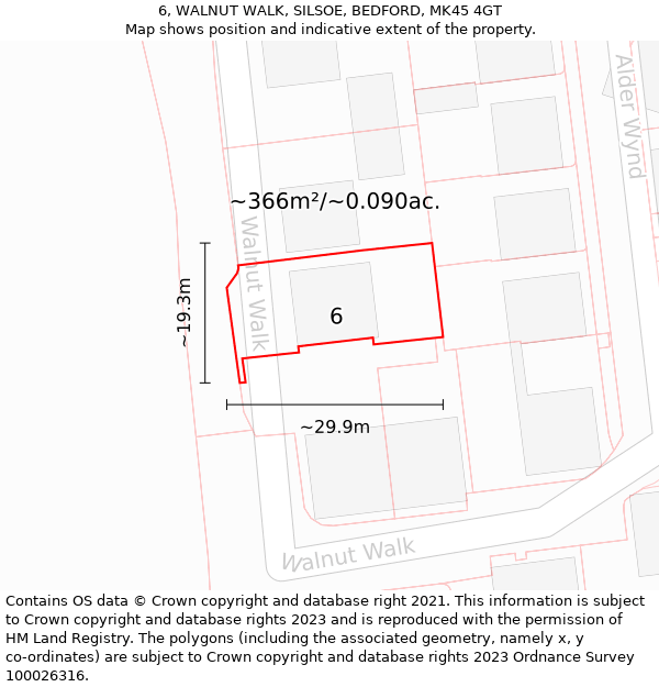 6, WALNUT WALK, SILSOE, BEDFORD, MK45 4GT: Plot and title map