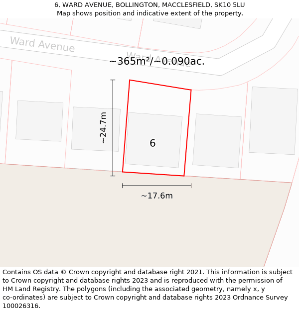 6, WARD AVENUE, BOLLINGTON, MACCLESFIELD, SK10 5LU: Plot and title map