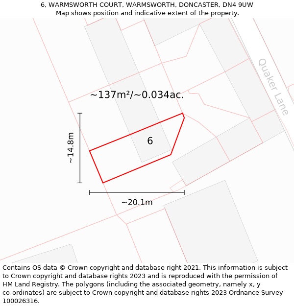 6, WARMSWORTH COURT, WARMSWORTH, DONCASTER, DN4 9UW: Plot and title map