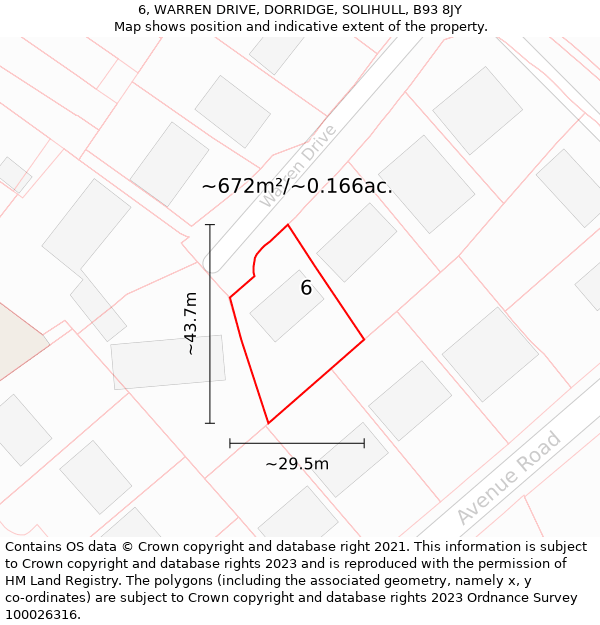 6, WARREN DRIVE, DORRIDGE, SOLIHULL, B93 8JY: Plot and title map