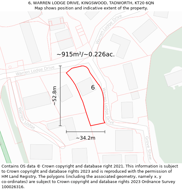 6, WARREN LODGE DRIVE, KINGSWOOD, TADWORTH, KT20 6QN: Plot and title map