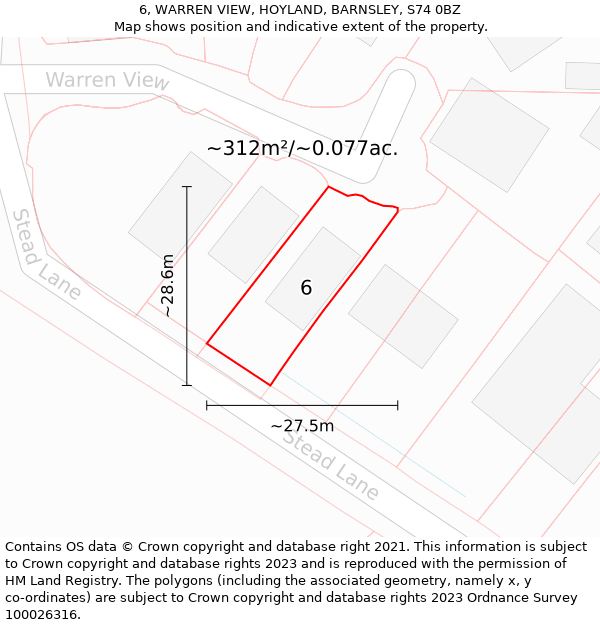 6, WARREN VIEW, HOYLAND, BARNSLEY, S74 0BZ: Plot and title map