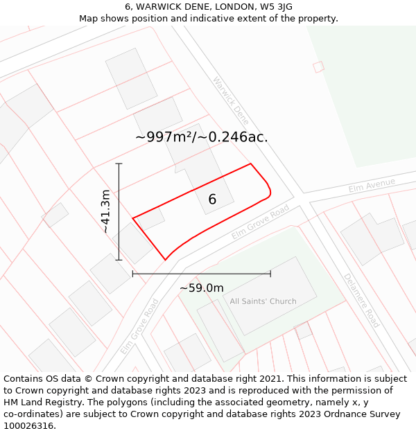 6, WARWICK DENE, LONDON, W5 3JG: Plot and title map