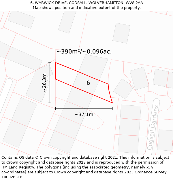 6, WARWICK DRIVE, CODSALL, WOLVERHAMPTON, WV8 2AA: Plot and title map