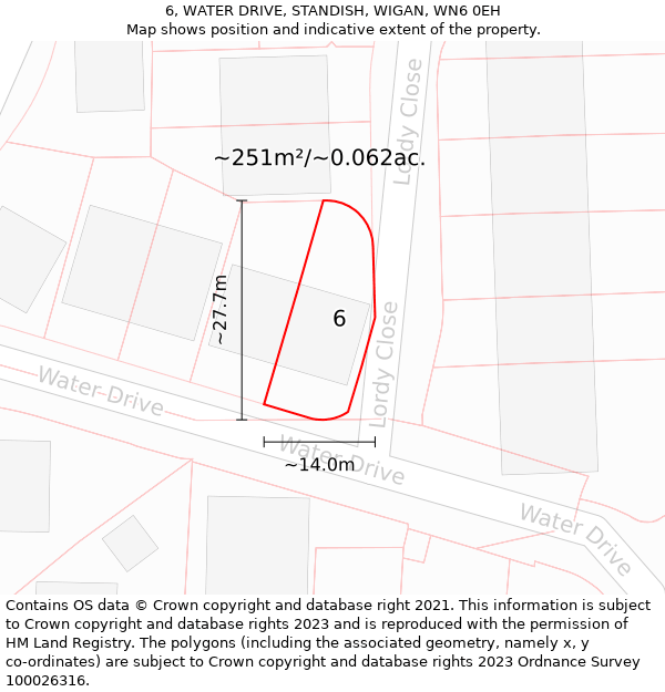 6, WATER DRIVE, STANDISH, WIGAN, WN6 0EH: Plot and title map