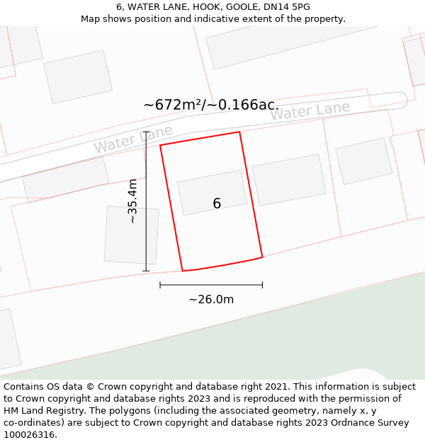 6, WATER LANE, HOOK, GOOLE, DN14 5PG: Plot and title map