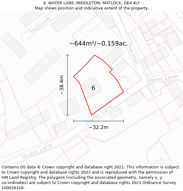 6, WATER LANE, MIDDLETON, MATLOCK, DE4 4LY: Plot and title map