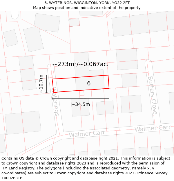 6, WATERINGS, WIGGINTON, YORK, YO32 2FT: Plot and title map