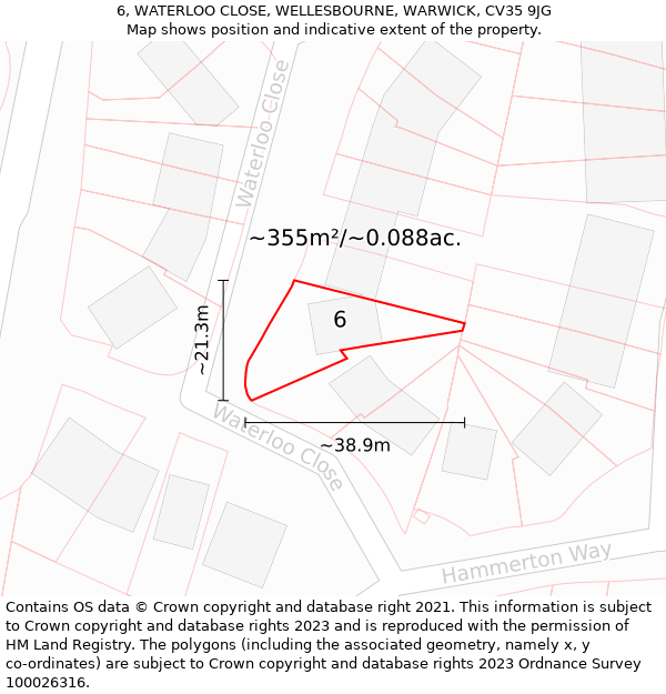 6, WATERLOO CLOSE, WELLESBOURNE, WARWICK, CV35 9JG: Plot and title map