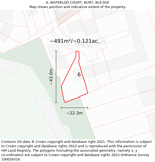 6, WATERLOO COURT, BURY, BL9 0UE: Plot and title map
