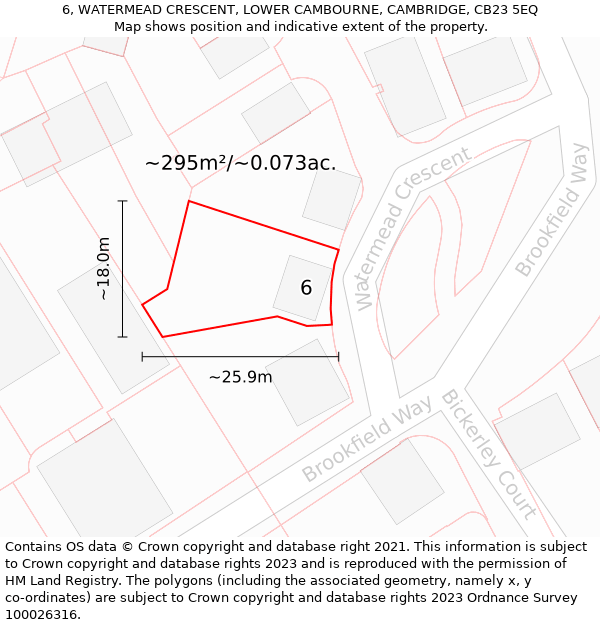 6, WATERMEAD CRESCENT, LOWER CAMBOURNE, CAMBRIDGE, CB23 5EQ: Plot and title map