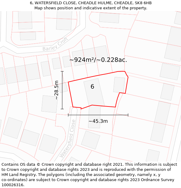 6, WATERSFIELD CLOSE, CHEADLE HULME, CHEADLE, SK8 6HB: Plot and title map