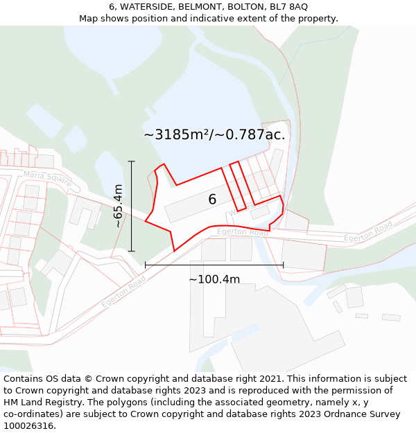 6, WATERSIDE, BELMONT, BOLTON, BL7 8AQ: Plot and title map