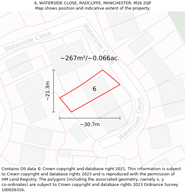 6, WATERSIDE CLOSE, RADCLIFFE, MANCHESTER, M26 2QP: Plot and title map