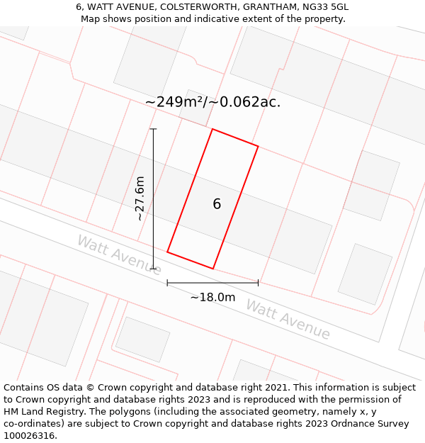 6, WATT AVENUE, COLSTERWORTH, GRANTHAM, NG33 5GL: Plot and title map