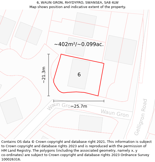 6, WAUN GRON, RHYDYFRO, SWANSEA, SA8 4LW: Plot and title map