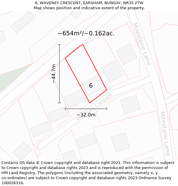 6, WAVENEY CRESCENT, EARSHAM, BUNGAY, NR35 2TW: Plot and title map