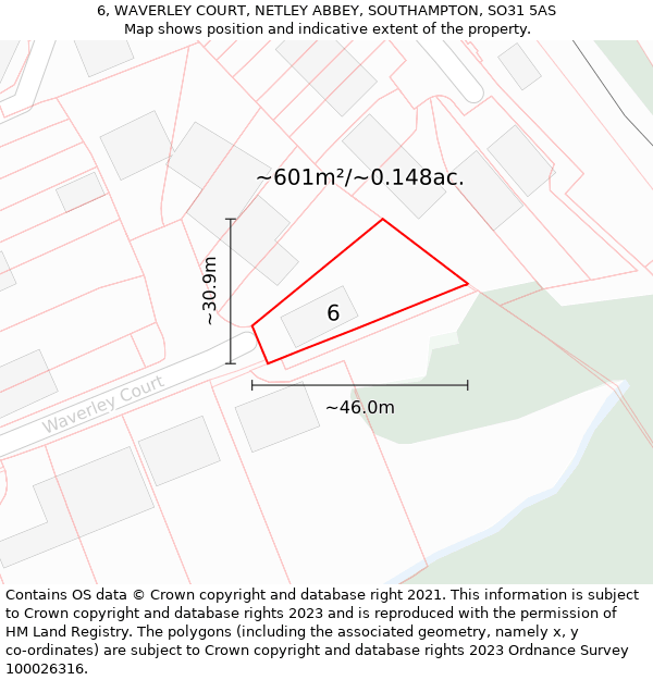 6, WAVERLEY COURT, NETLEY ABBEY, SOUTHAMPTON, SO31 5AS: Plot and title map