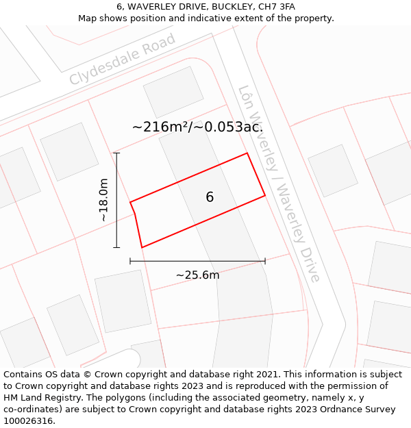 6, WAVERLEY DRIVE, BUCKLEY, CH7 3FA: Plot and title map