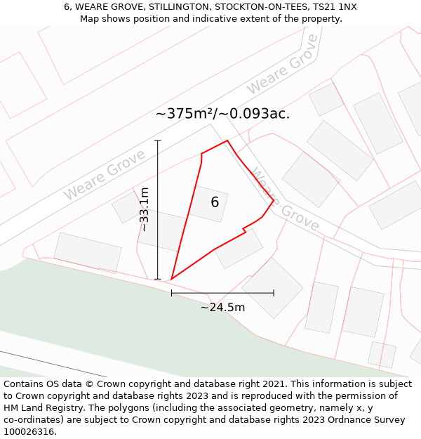 6, WEARE GROVE, STILLINGTON, STOCKTON-ON-TEES, TS21 1NX: Plot and title map