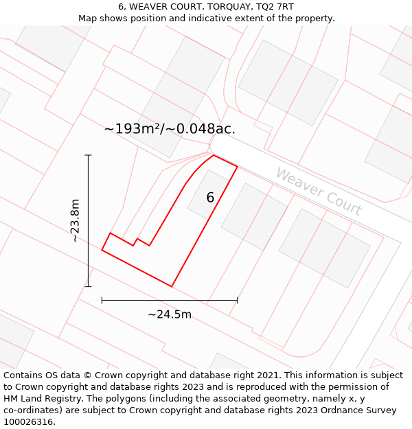 6, WEAVER COURT, TORQUAY, TQ2 7RT: Plot and title map