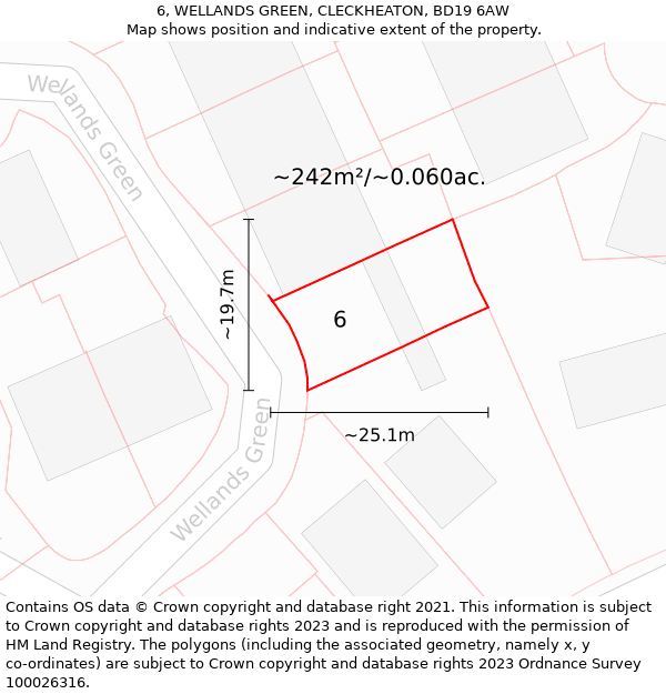 6, WELLANDS GREEN, CLECKHEATON, BD19 6AW: Plot and title map