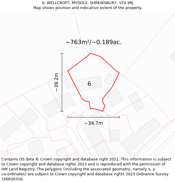 6, WELLCROFT, MYDDLE, SHREWSBURY, SY4 3RJ: Plot and title map