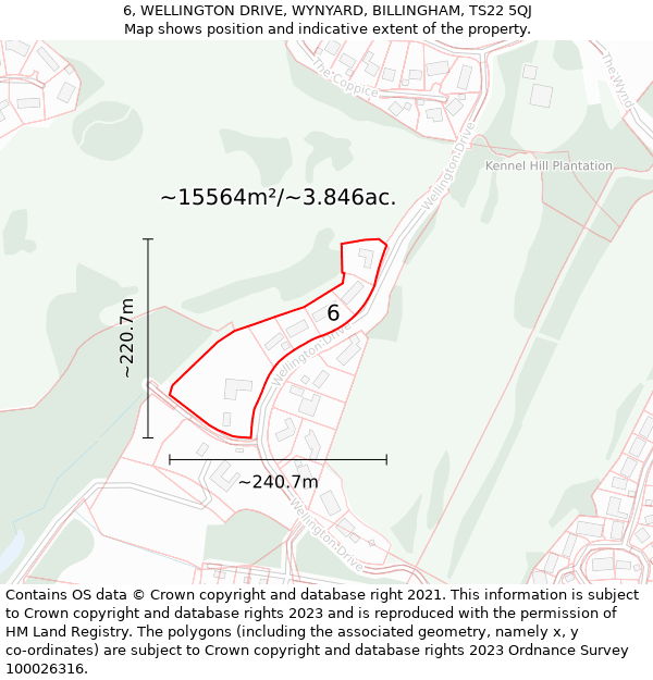 6, WELLINGTON DRIVE, WYNYARD, BILLINGHAM, TS22 5QJ: Plot and title map