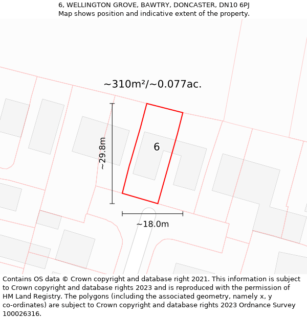 6, WELLINGTON GROVE, BAWTRY, DONCASTER, DN10 6PJ: Plot and title map