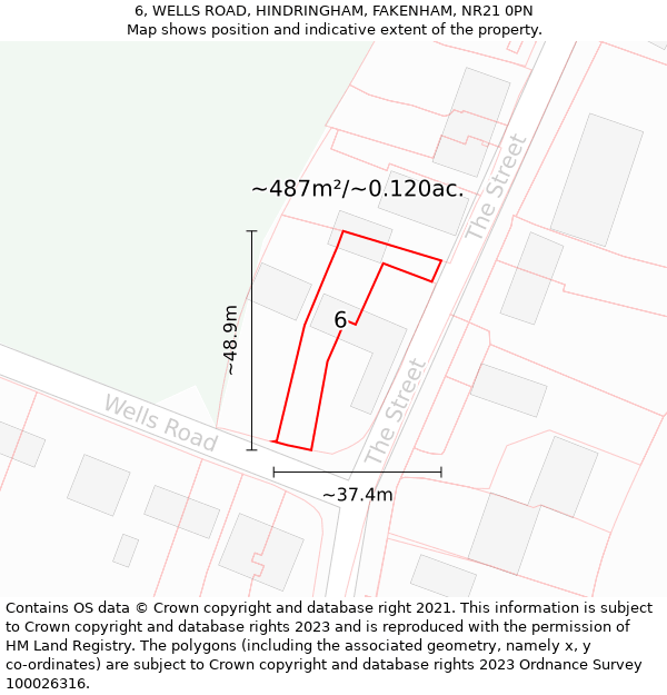 6, WELLS ROAD, HINDRINGHAM, FAKENHAM, NR21 0PN: Plot and title map