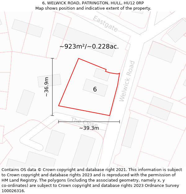 6, WELWICK ROAD, PATRINGTON, HULL, HU12 0RP: Plot and title map