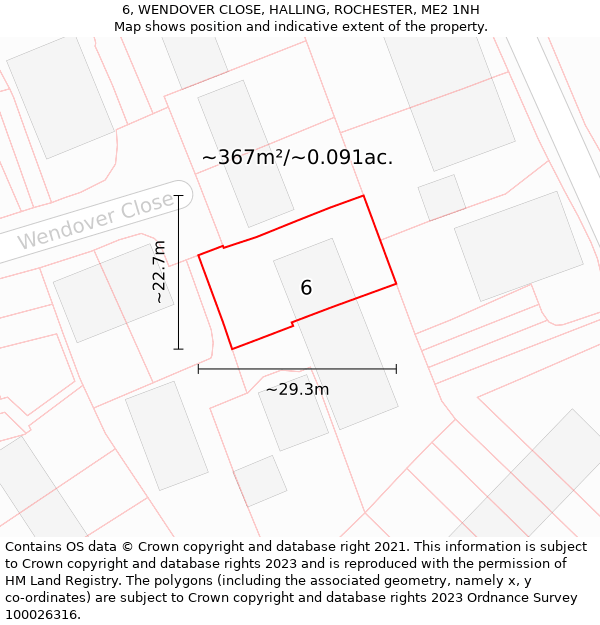 6, WENDOVER CLOSE, HALLING, ROCHESTER, ME2 1NH: Plot and title map