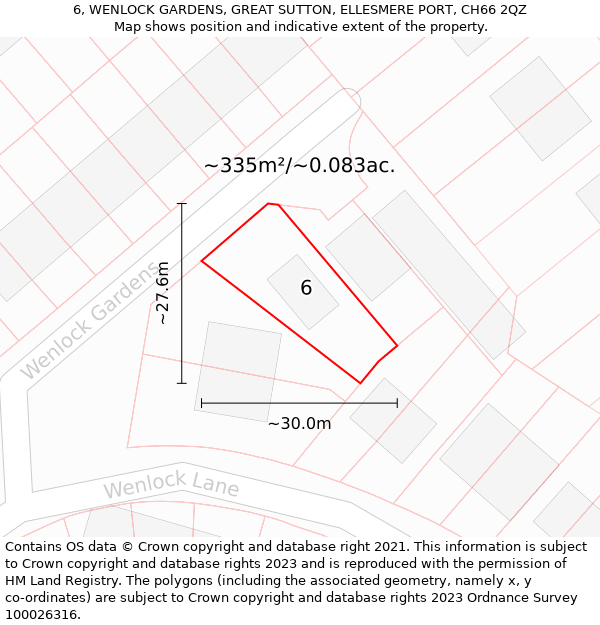 6, WENLOCK GARDENS, GREAT SUTTON, ELLESMERE PORT, CH66 2QZ: Plot and title map