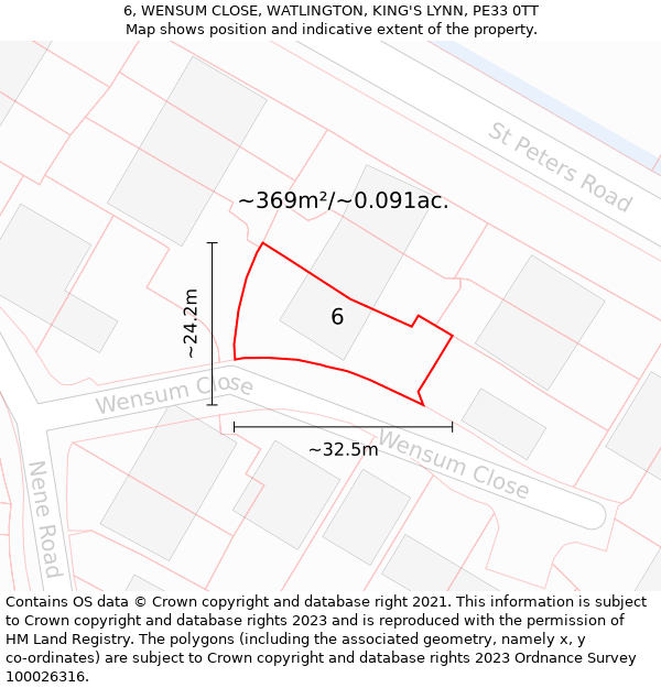 6, WENSUM CLOSE, WATLINGTON, KING'S LYNN, PE33 0TT: Plot and title map