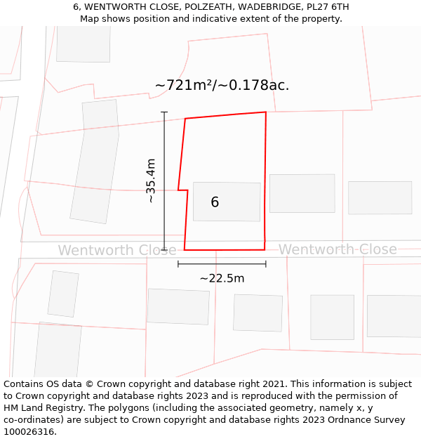 6, WENTWORTH CLOSE, POLZEATH, WADEBRIDGE, PL27 6TH: Plot and title map