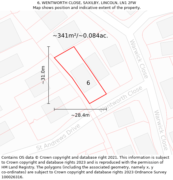 6, WENTWORTH CLOSE, SAXILBY, LINCOLN, LN1 2FW: Plot and title map