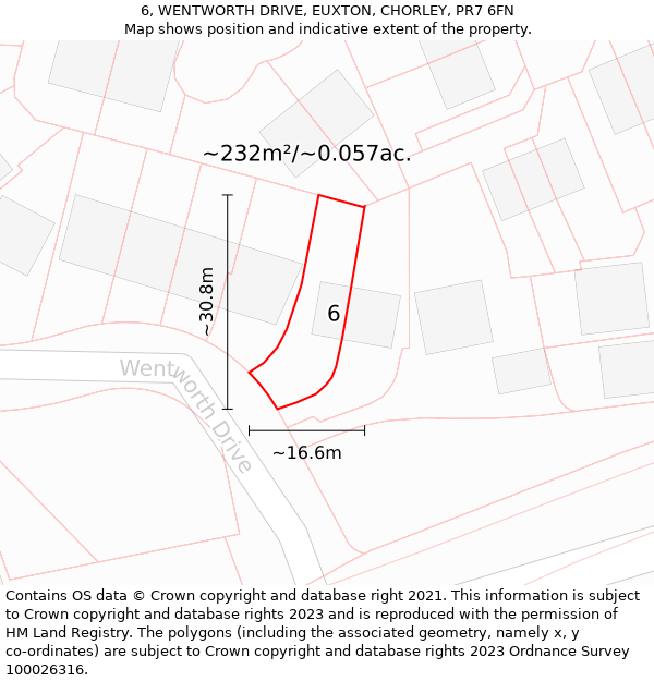 6, WENTWORTH DRIVE, EUXTON, CHORLEY, PR7 6FN: Plot and title map