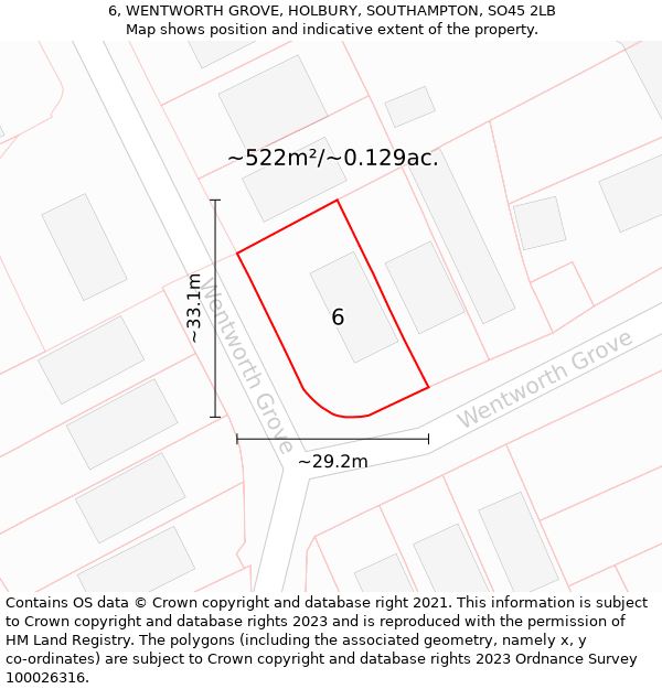 6, WENTWORTH GROVE, HOLBURY, SOUTHAMPTON, SO45 2LB: Plot and title map