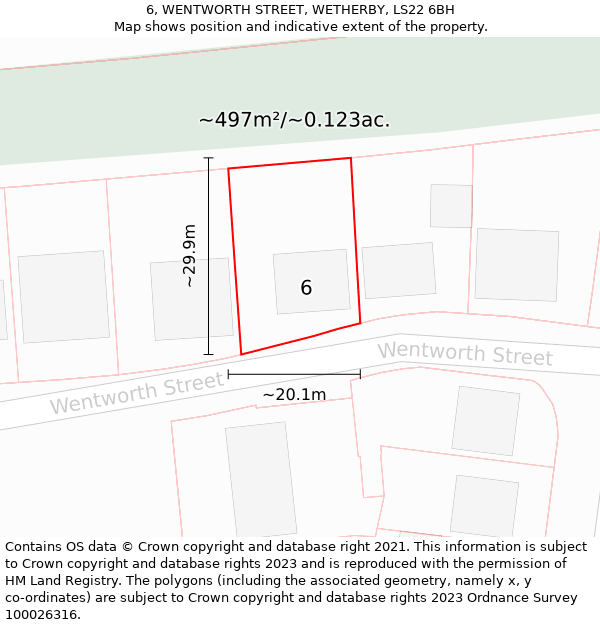 6, WENTWORTH STREET, WETHERBY, LS22 6BH: Plot and title map