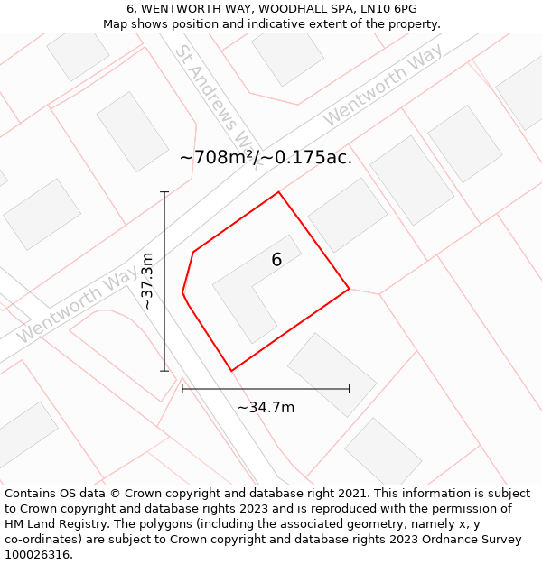 6, WENTWORTH WAY, WOODHALL SPA, LN10 6PG: Plot and title map