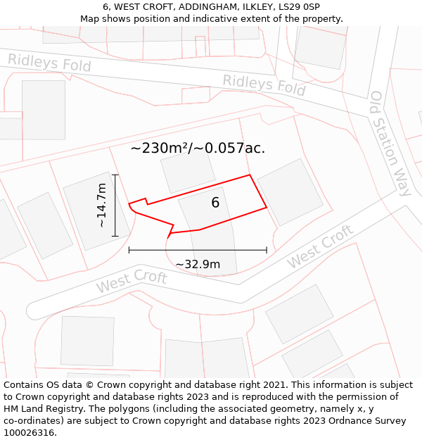 6, WEST CROFT, ADDINGHAM, ILKLEY, LS29 0SP: Plot and title map