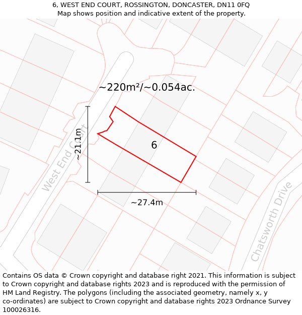 6, WEST END COURT, ROSSINGTON, DONCASTER, DN11 0FQ: Plot and title map