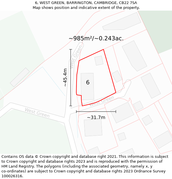 6, WEST GREEN, BARRINGTON, CAMBRIDGE, CB22 7SA: Plot and title map