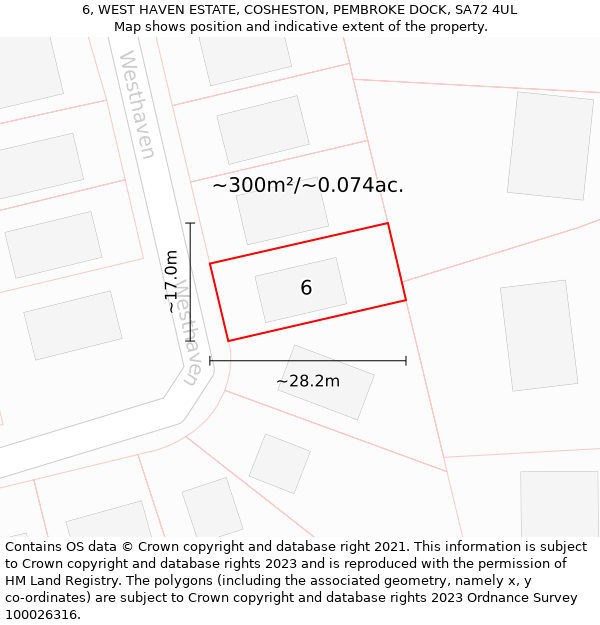 6, WEST HAVEN ESTATE, COSHESTON, PEMBROKE DOCK, SA72 4UL: Plot and title map