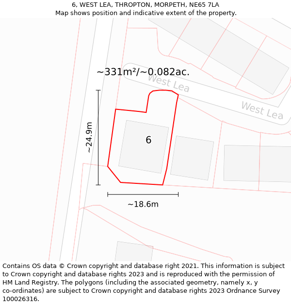 6, WEST LEA, THROPTON, MORPETH, NE65 7LA: Plot and title map