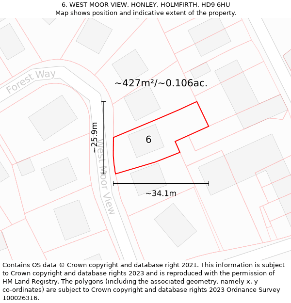 6, WEST MOOR VIEW, HONLEY, HOLMFIRTH, HD9 6HU: Plot and title map