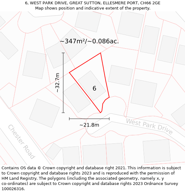 6, WEST PARK DRIVE, GREAT SUTTON, ELLESMERE PORT, CH66 2GE: Plot and title map